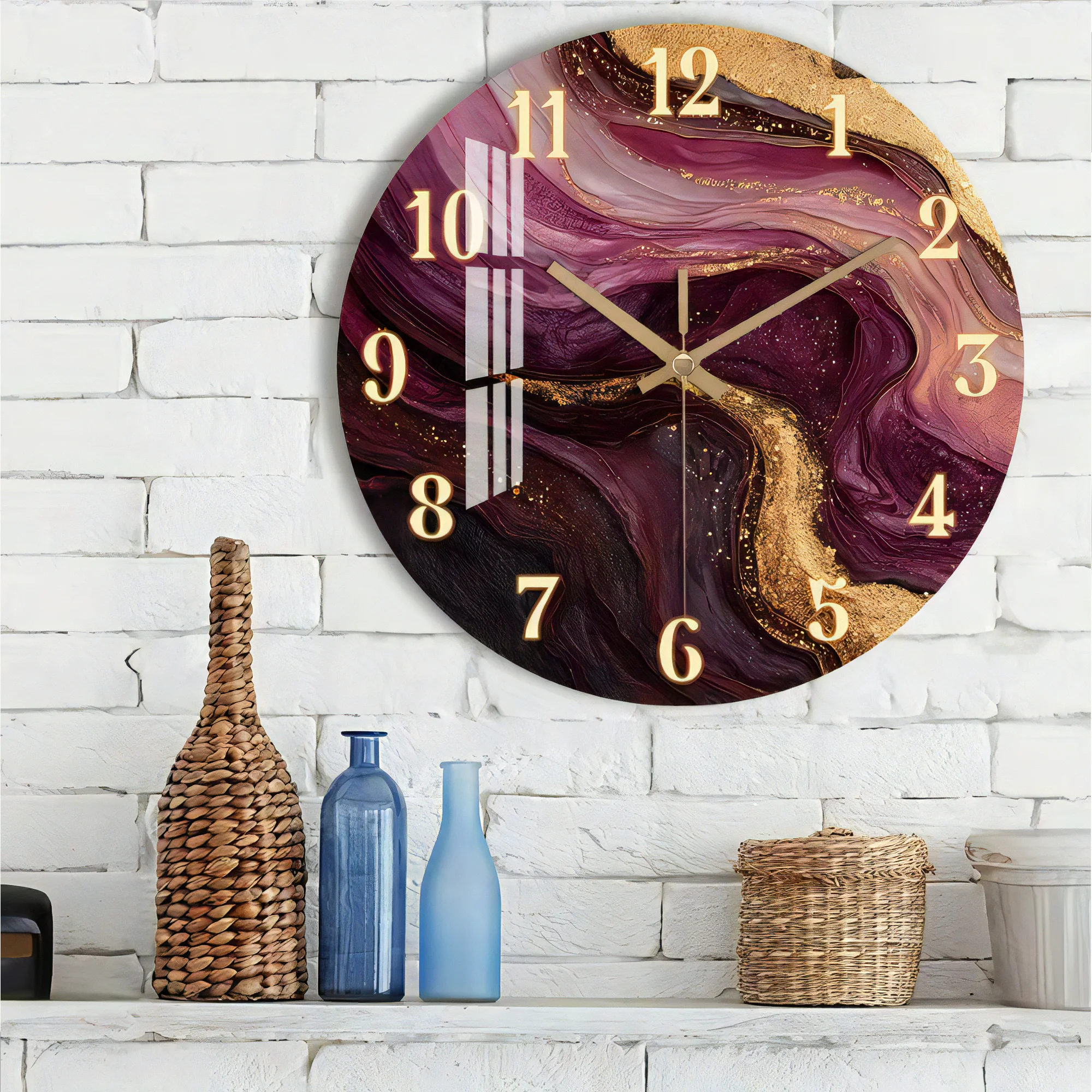 Leise Wanduhr - Modernes Marmor-Design mit goldenen Akzenten