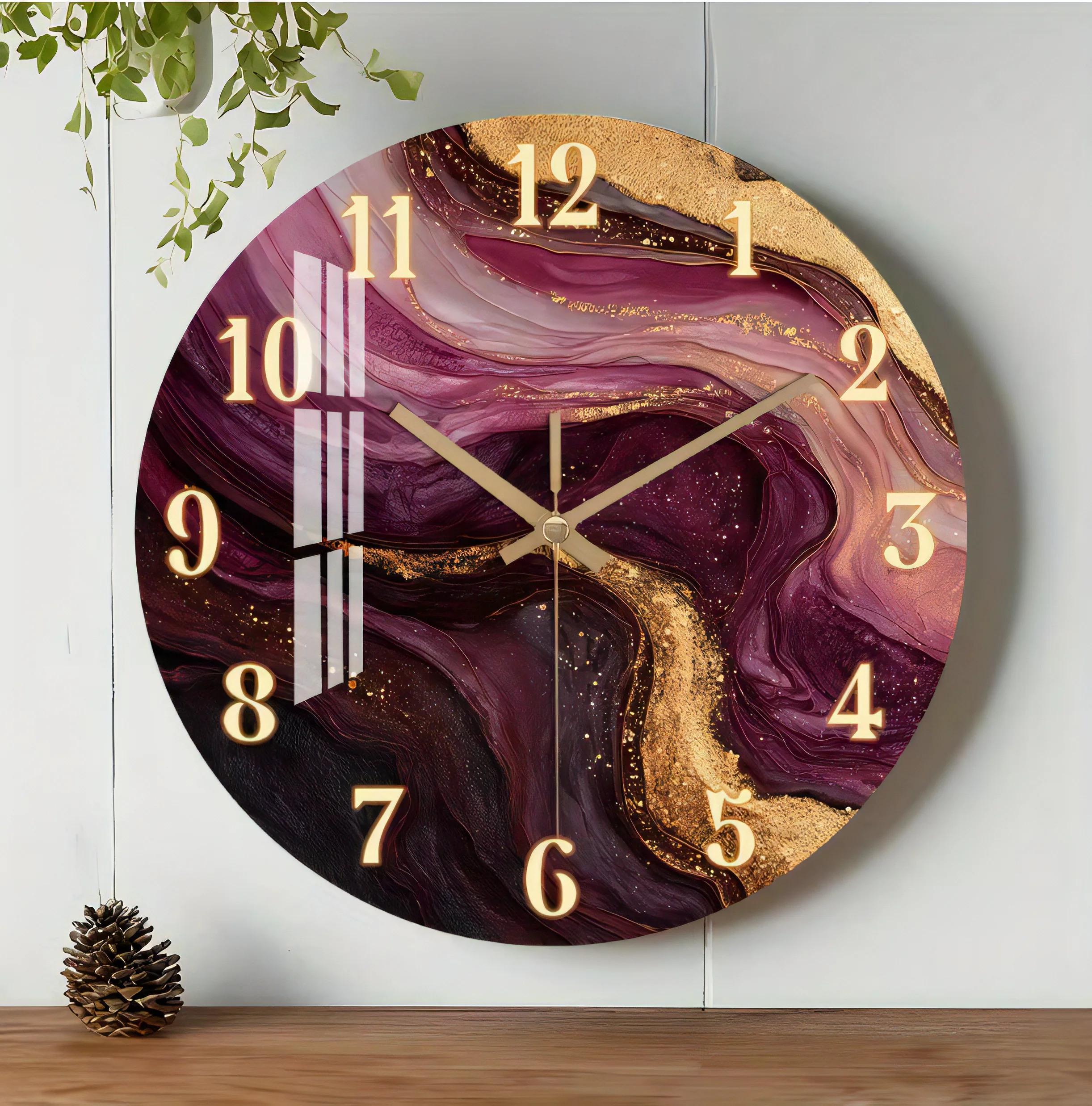 Leise Wanduhr - Modernes Marmor-Design mit goldenen Akzenten